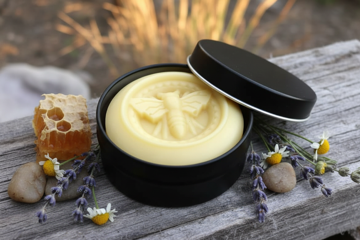 Dry Lotion Bar in black container